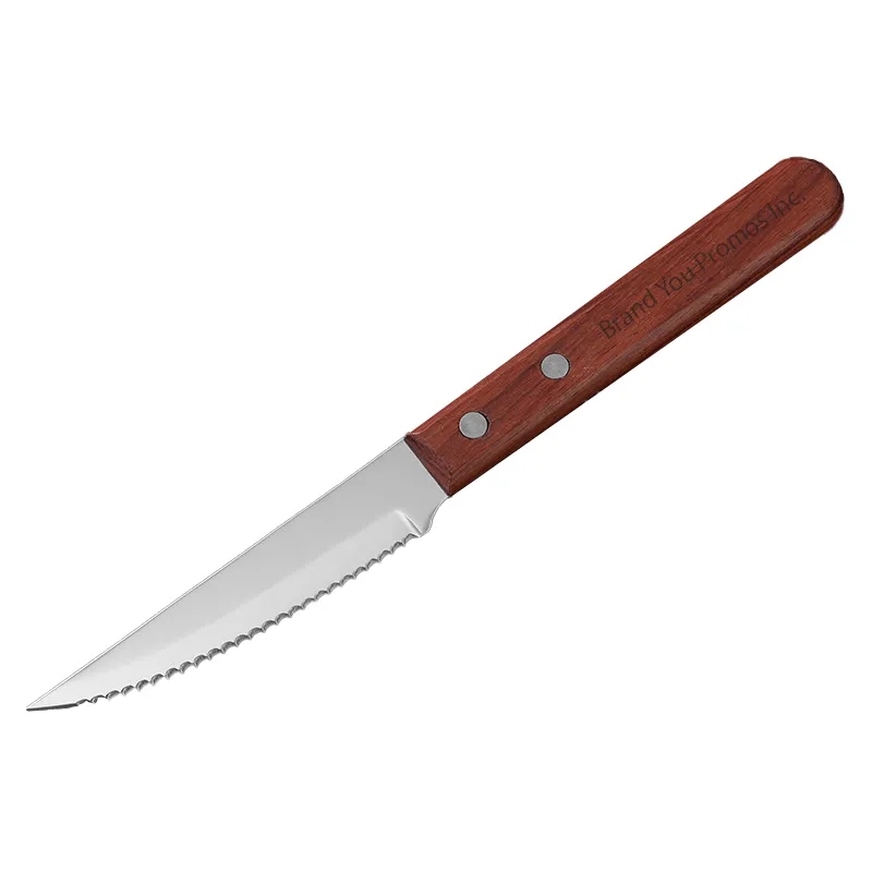 Stainless Steel Serrated Knife w/ Rivet Wooden Handle	