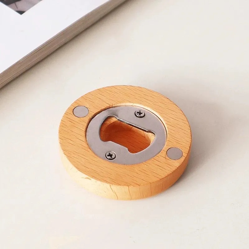 Round Magnetic Wooden Bottle Opener	