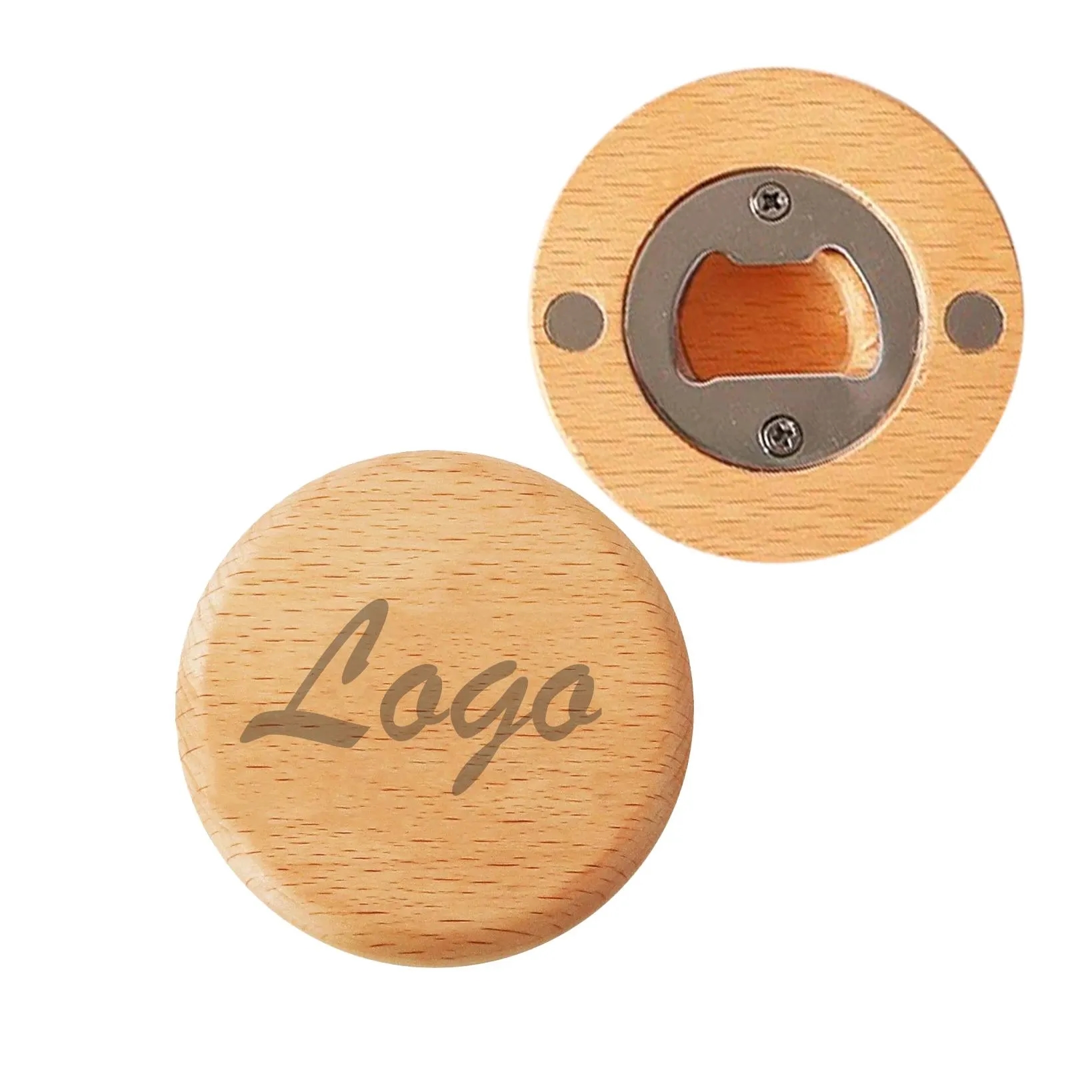 Round Magnetic Wooden Bottle Opener	