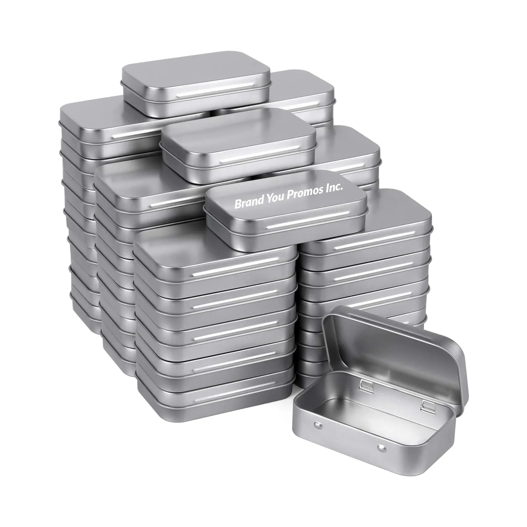 Silver Rectangular Metal Storage Tins with Lids	