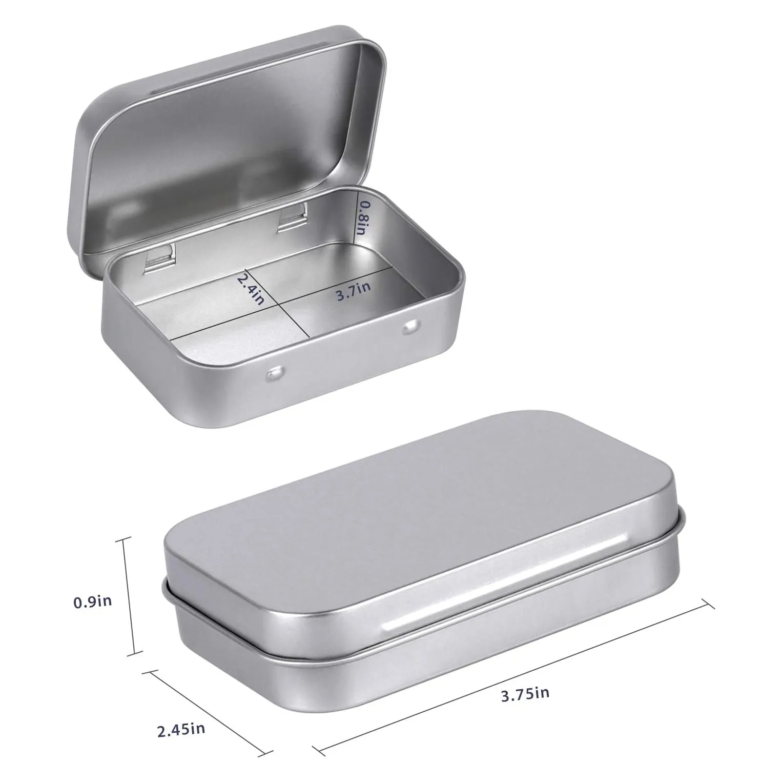 Silver Rectangular Metal Storage Tins with Lids	