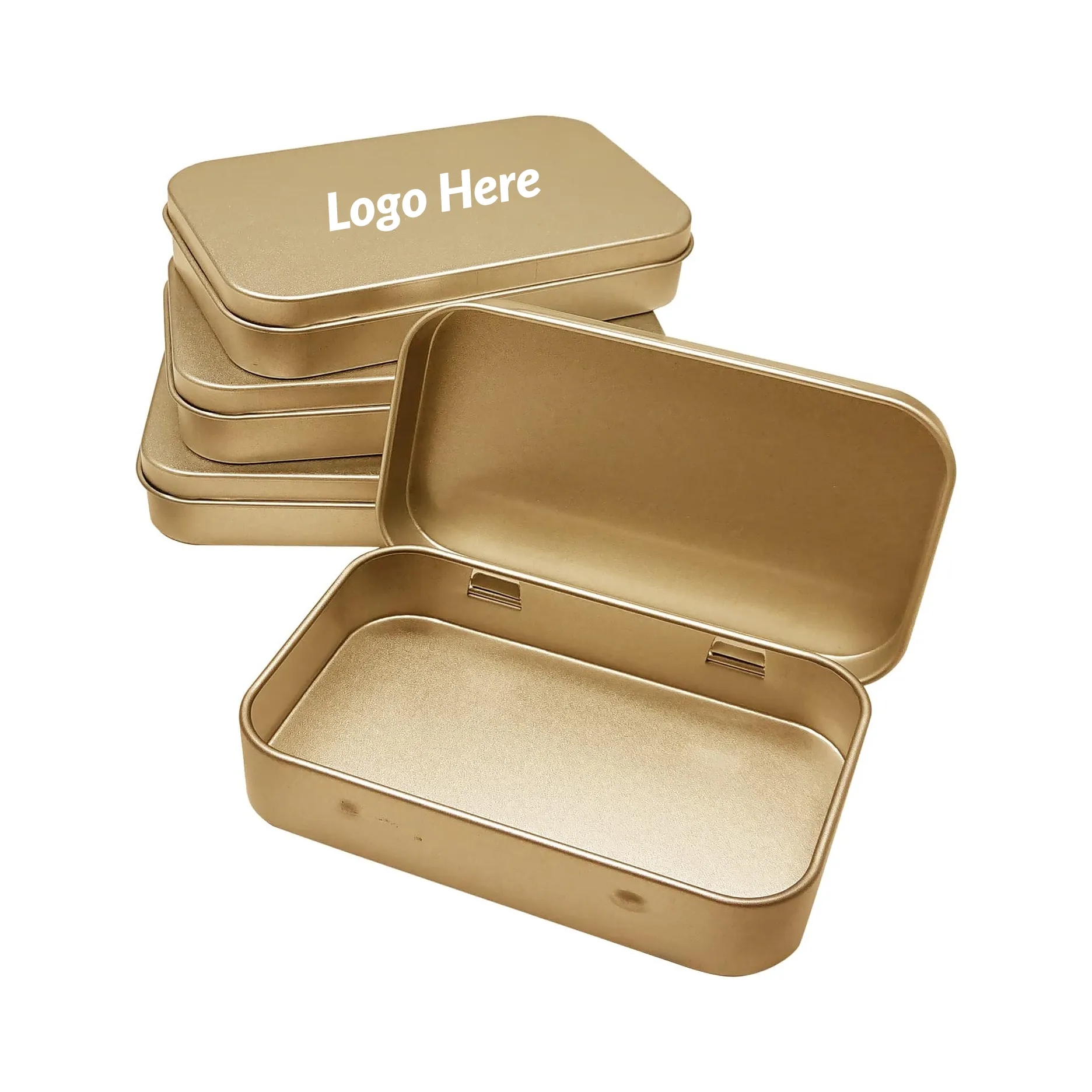 Gold Metal Tins Storage Box with Hinged Lids	