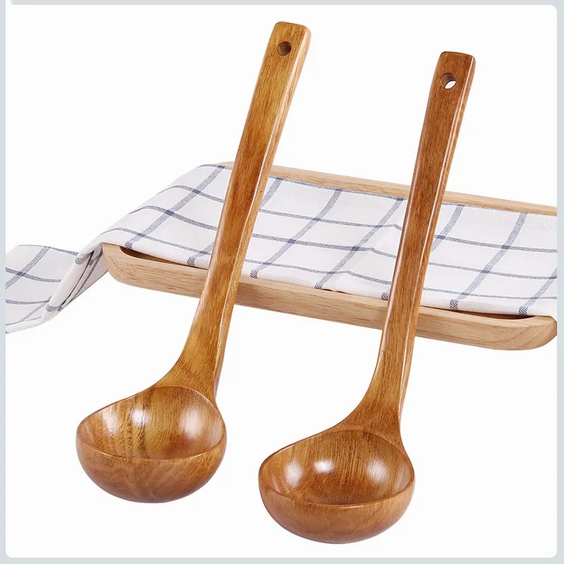 Large Long-Handle Wooden Kitchen Spoons Ladles	