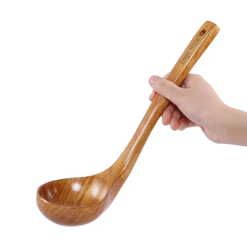 Large Long-Handle Wooden Kitchen Spoons Ladles	