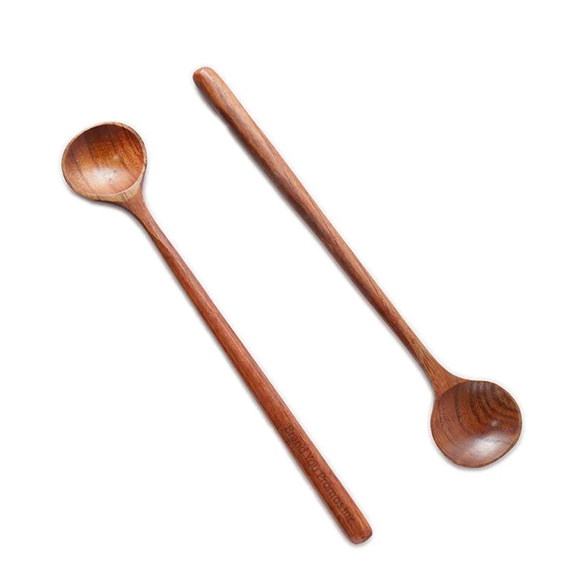 Korean Style Natural Wood Long Handle Spoon	