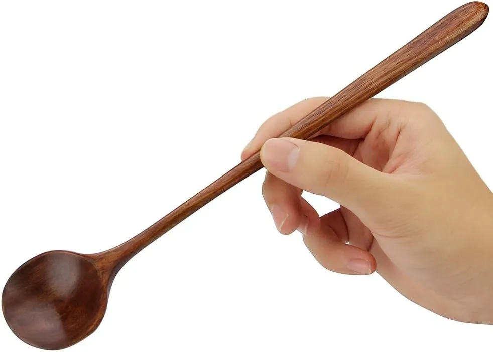 Korean Style Natural Wood Long Handle Spoon	