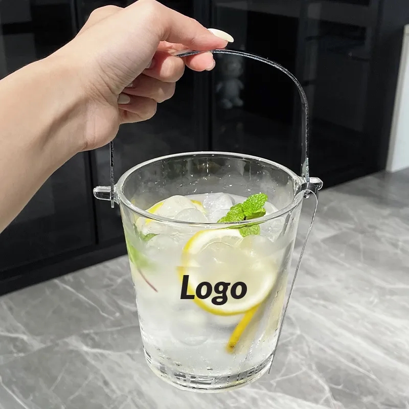 30 oz Glass Ice Bucket w/ Metal Handle and Tongs	