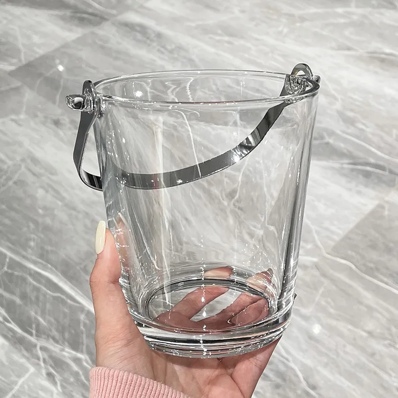 30 oz Glass Ice Bucket w/ Metal Handle and Tongs	