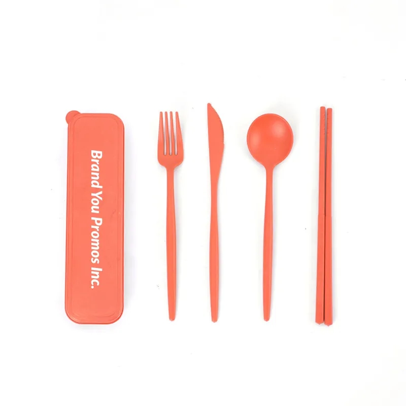 Eco-Friendly Wheat Straw 4-Piece Travel Cutlery Set	