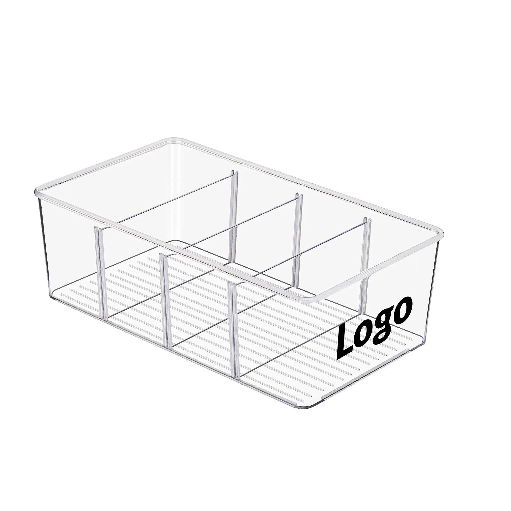 Clear Stackable Organizer Box w/ 3 Adjustable Dividers	