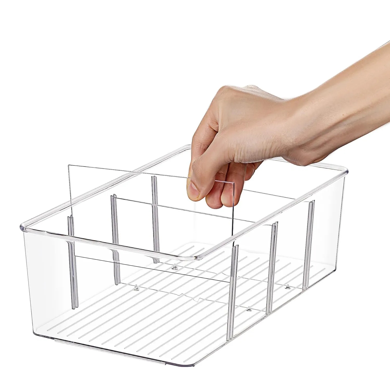 Clear Stackable Organizer Box w/ 3 Adjustable Dividers	