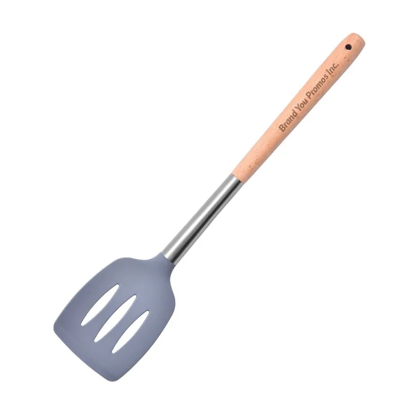 Slotted Silicone Turner Spatula Flipper w/ Wood Handle	