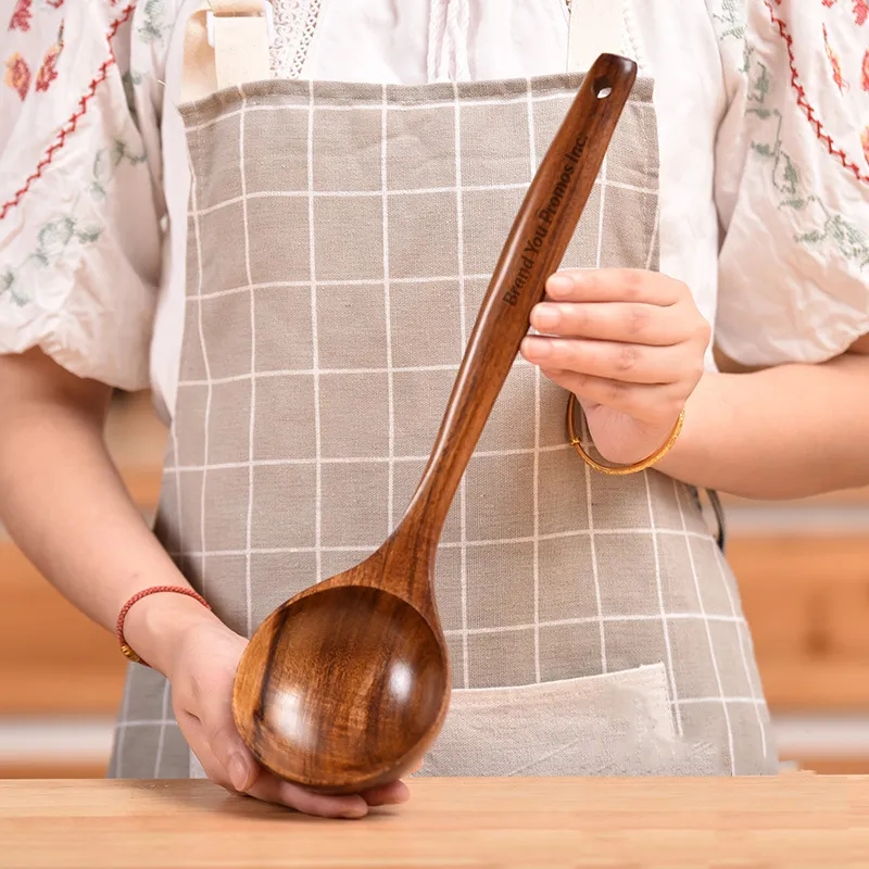 Large Teak Wood Cooking & Serving Soup Ladle	