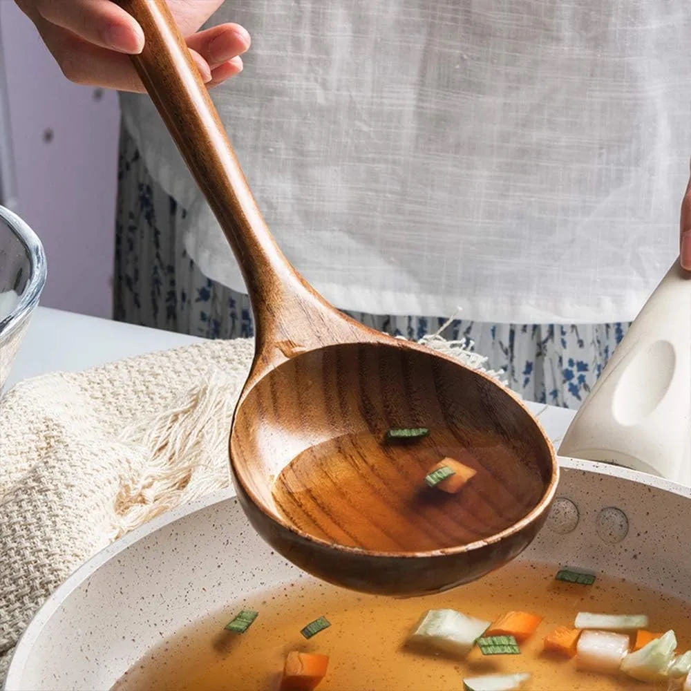 Large Teak Wood Cooking & Serving Soup Ladle	