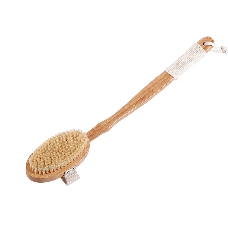 Ergonomic Natural Bristle Bath Brush with Curved Handle	