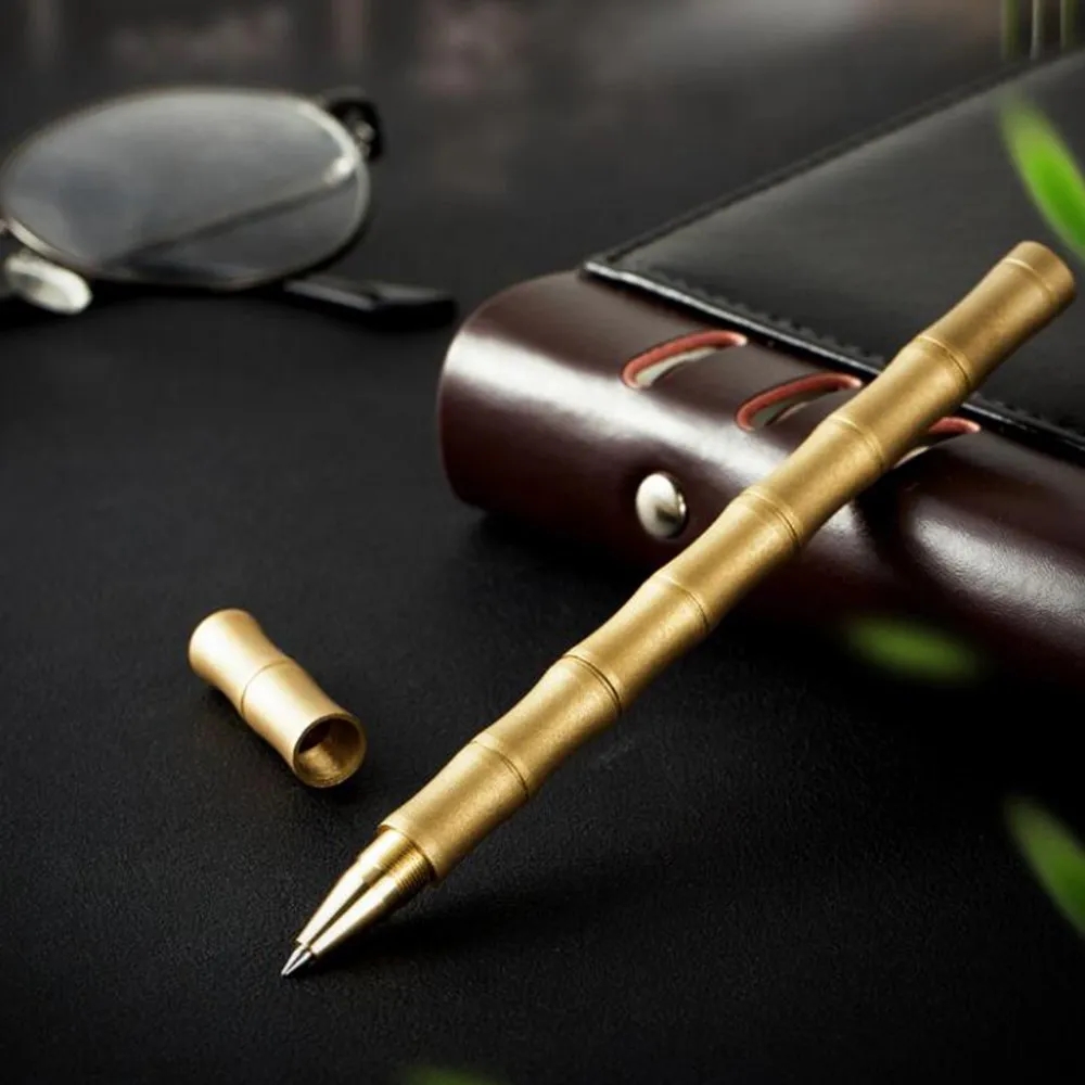 Brass Bamboo-Style Ballpoint Signature Pen	