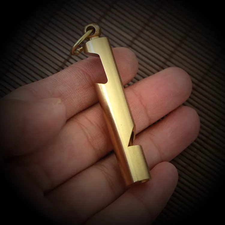 Vintage Brass Keychain Whistle w/ Bottle Opener	