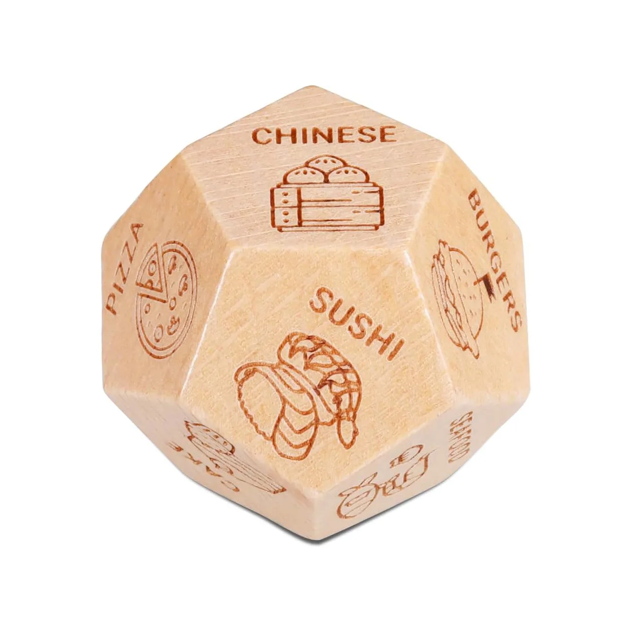 12-Sided Custom Etched Wooden Dice for Gaming & Education	