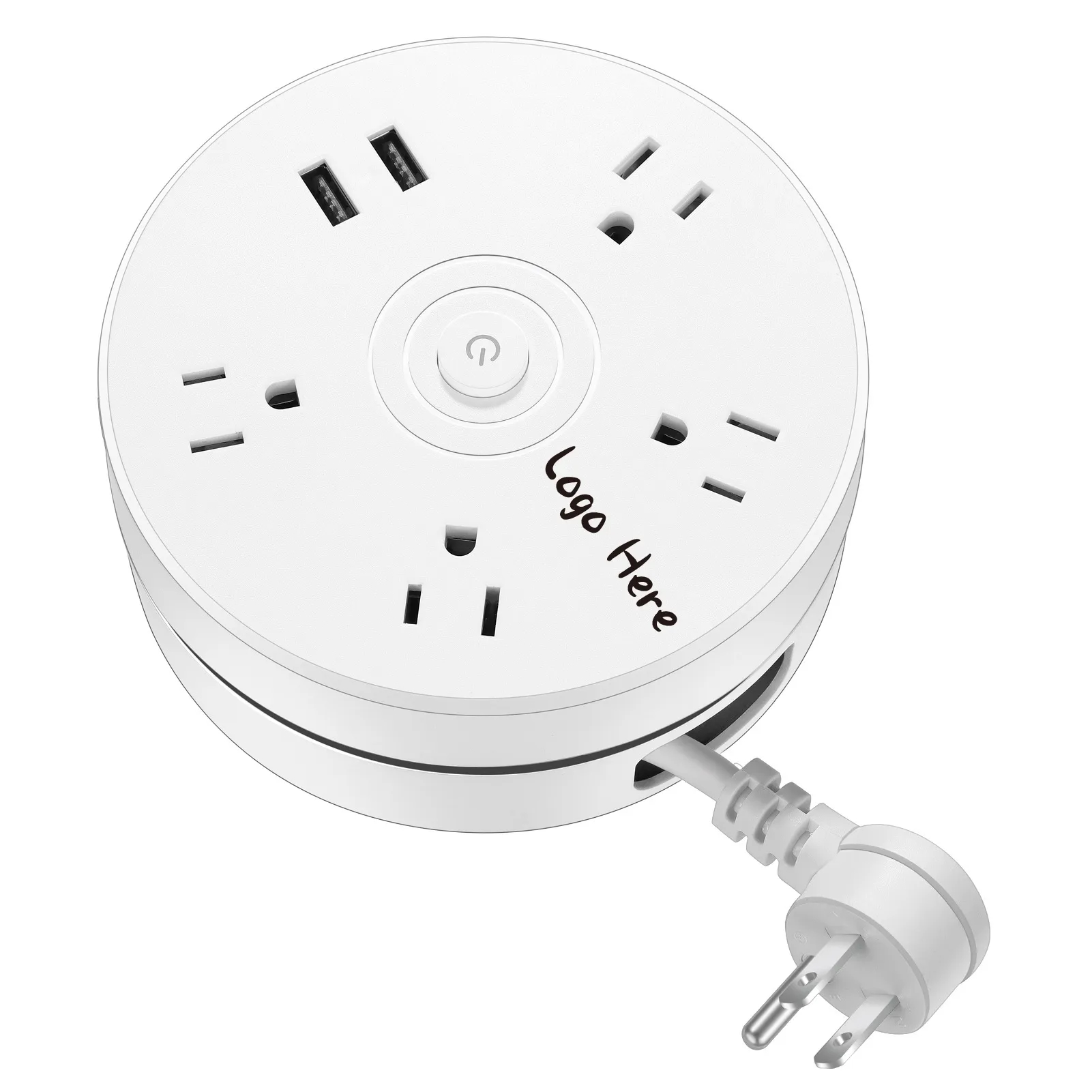 Round 4-Socket US Standard Pull-Out Power Strip w/ Dual USB	