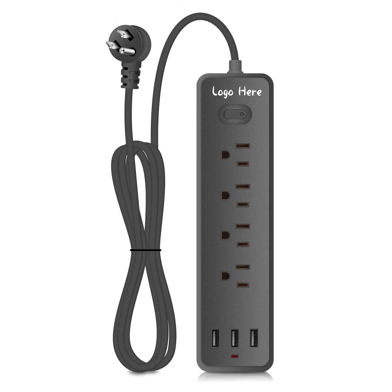 Surge-Protected US Power Strip 4 Sockets 3 USB FCC Cert	