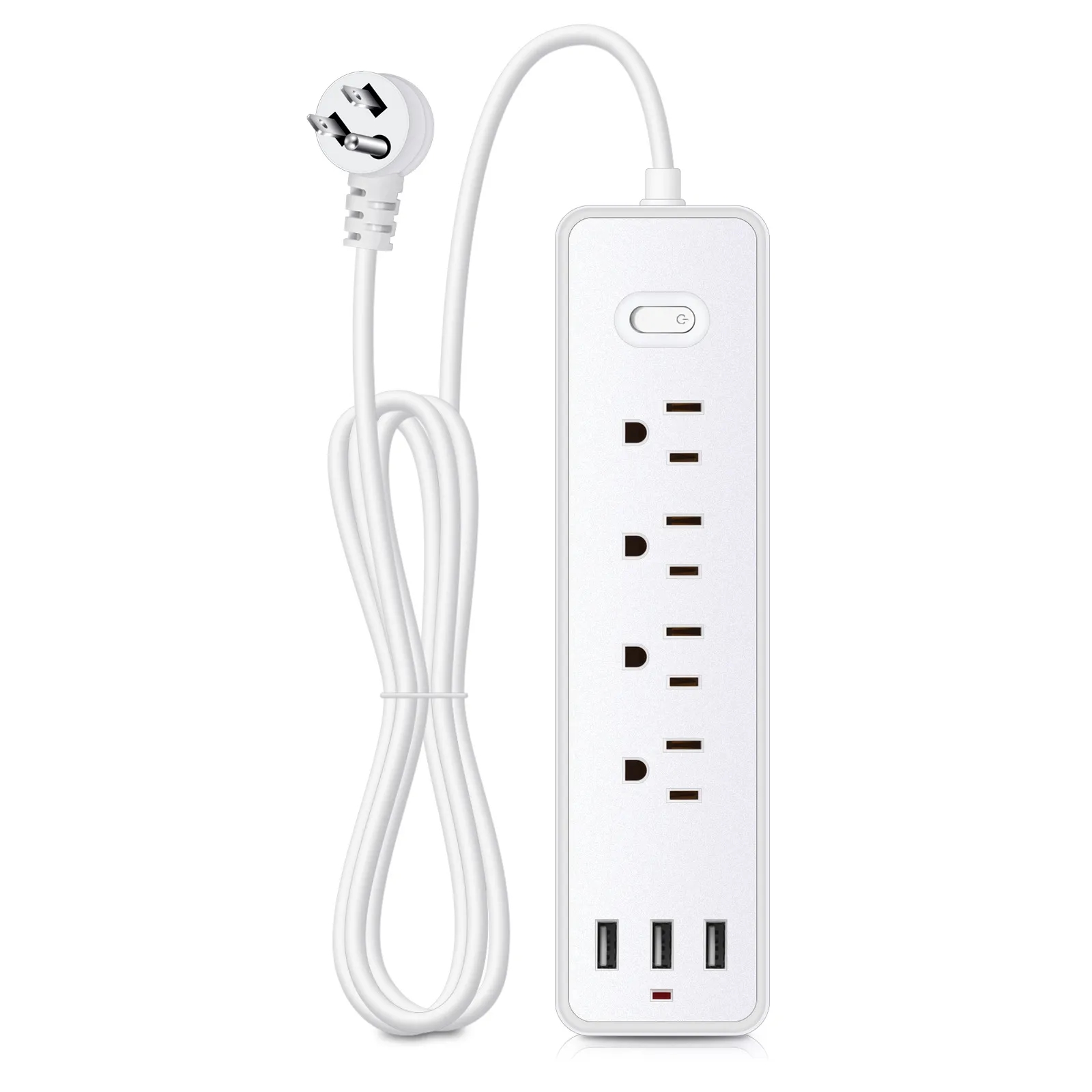 Surge-Protected US Power Strip 4 Sockets 3 USB FCC Cert	