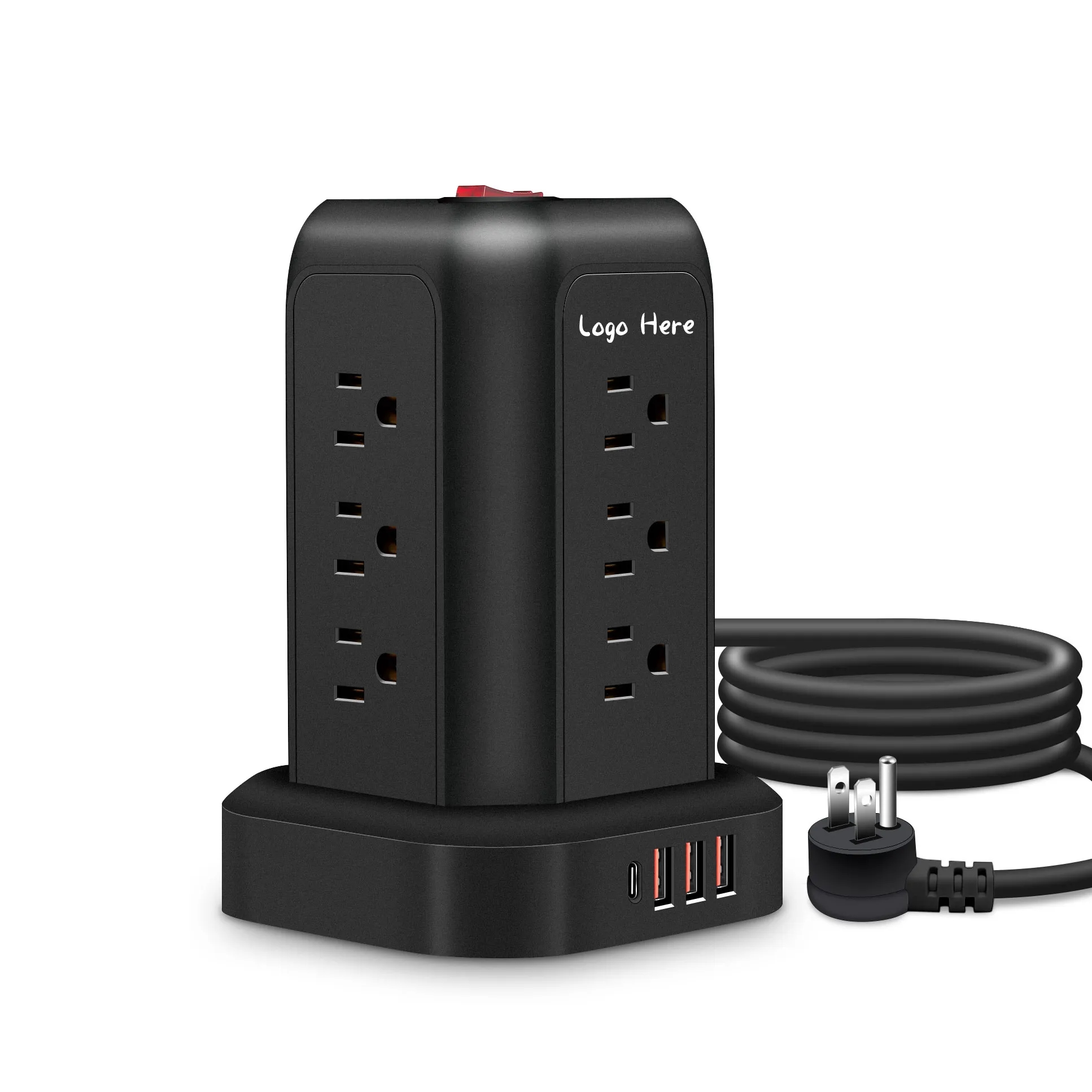 12-Socket Vertical Tower Power Strip with USB Ports	