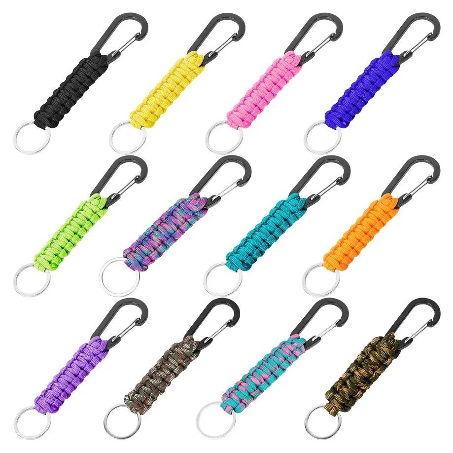 Military Braided Paracord Carabiner Keychain Clip w/ Strap	