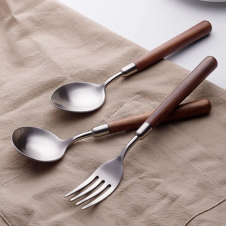 Walnut Wood Handle 18/8 Stainless Steel Dinner Spoon	