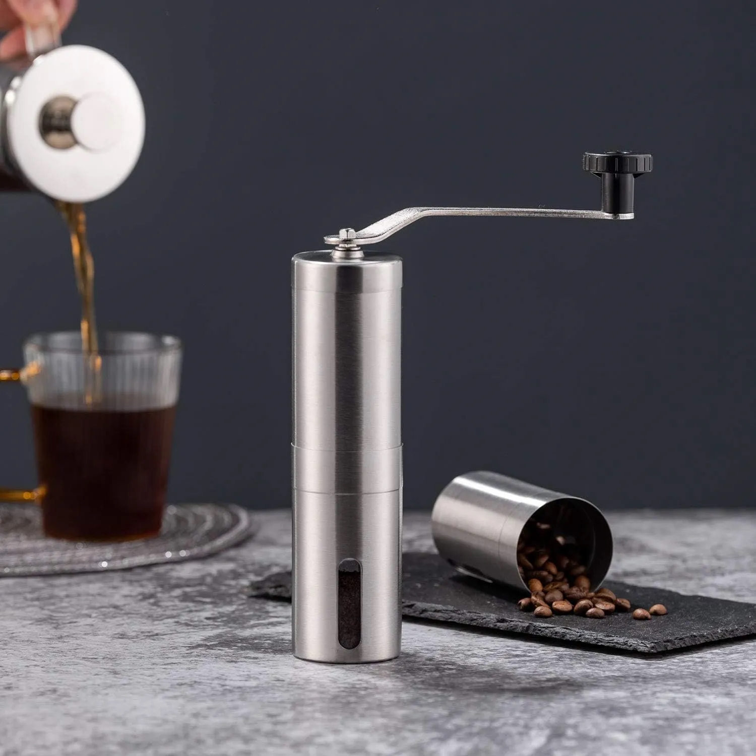 Ergonomic Stainless Steel Ceramic Burr Manual Coffee Grinder	