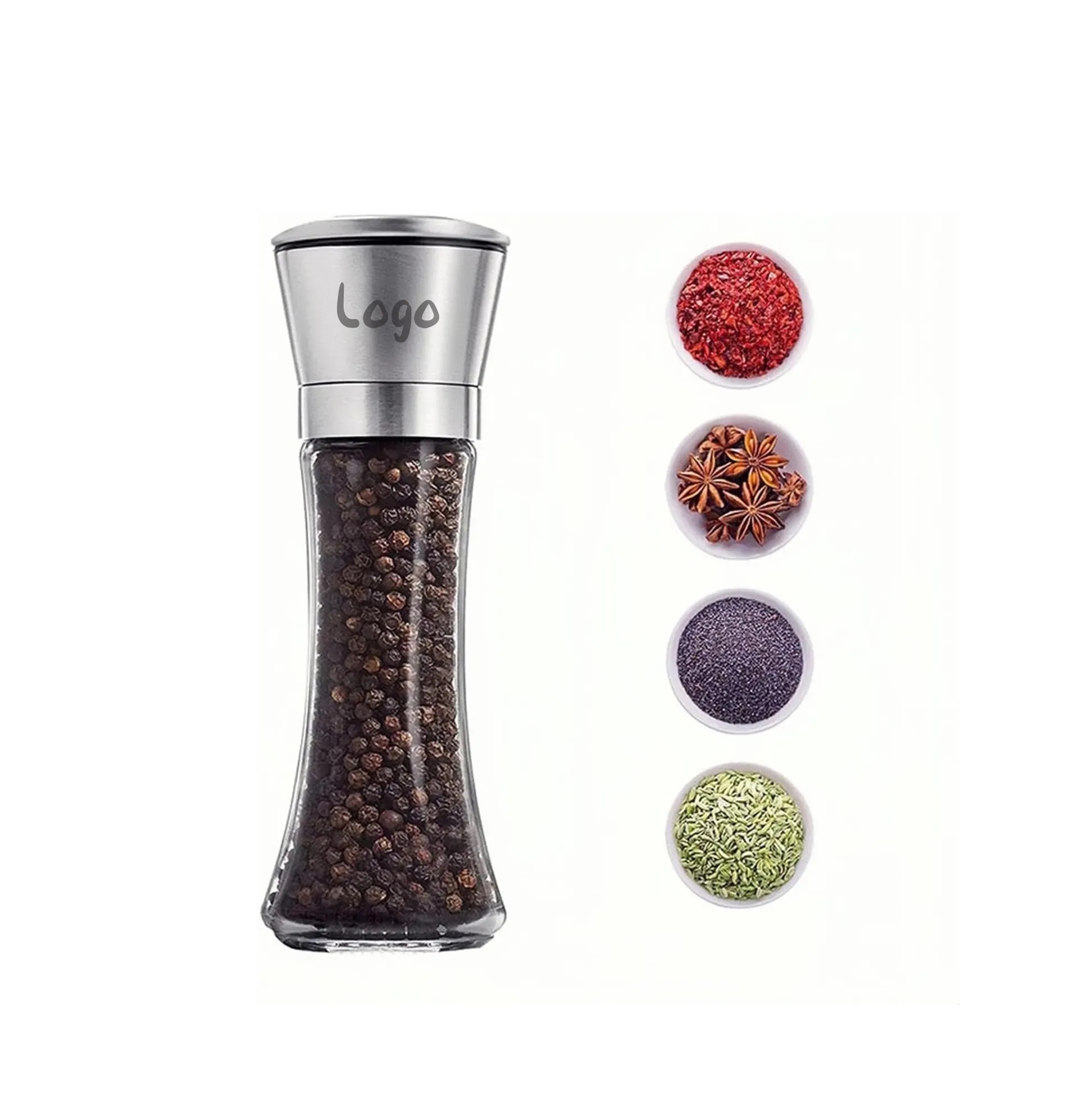 Adjustable Fillable Stainless Steel and Glass Spice Grinder	