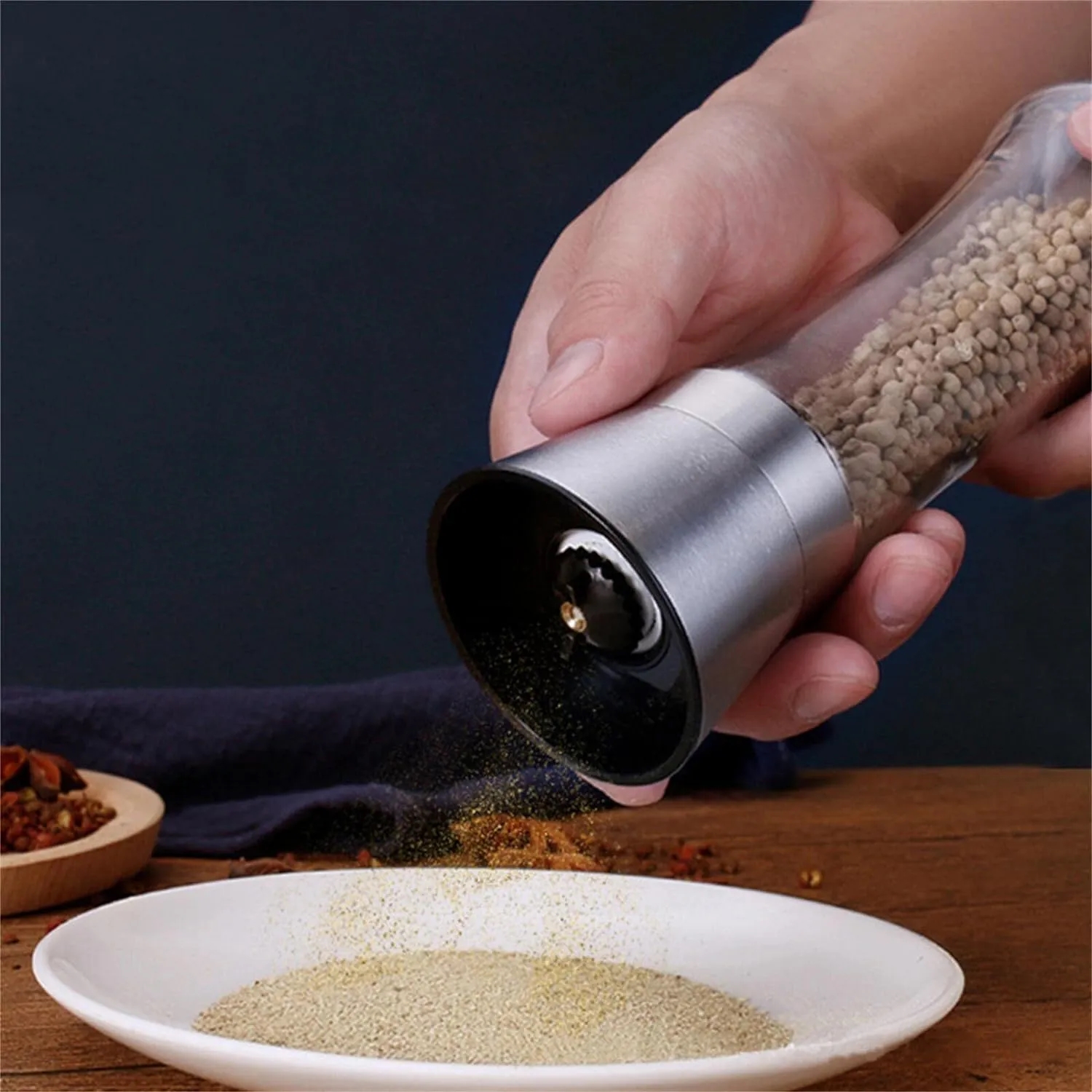 Adjustable Fillable Stainless Steel and Glass Spice Grinder	