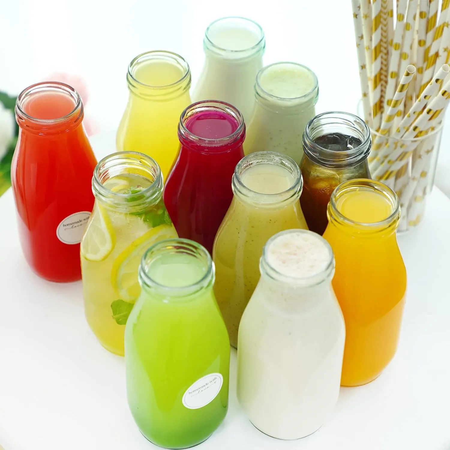 10 oz Eco-Friendly Glass Beverage Bottles with Secure Caps	