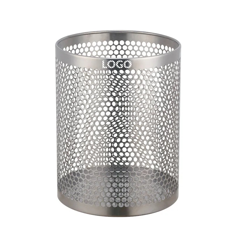 Modern Hollow-Carved Stainless Steel Open-Top Trash Can	