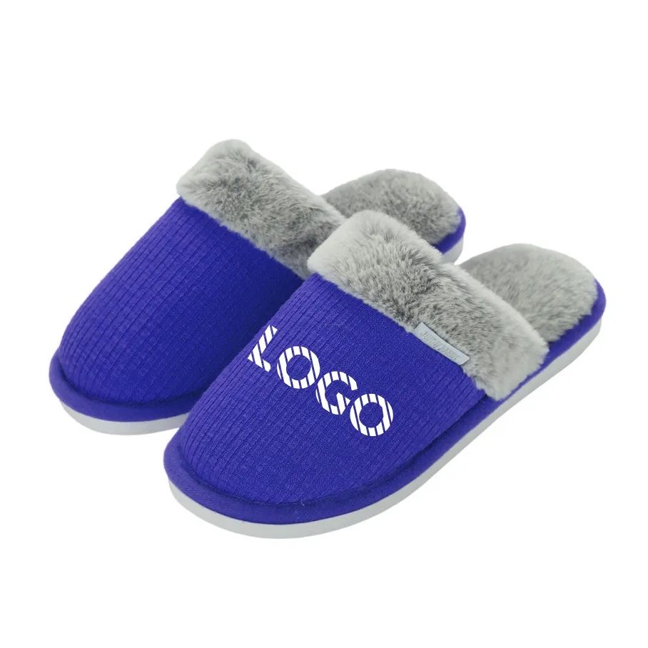 Winter Cotton Slippers w/ Faux Rabbit Fur & Thick Sole	