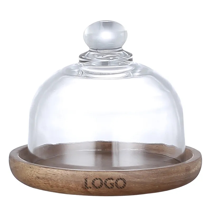 Charming Cloche 4-inch Mini Glass Dessert Dome w/ Wood Base	