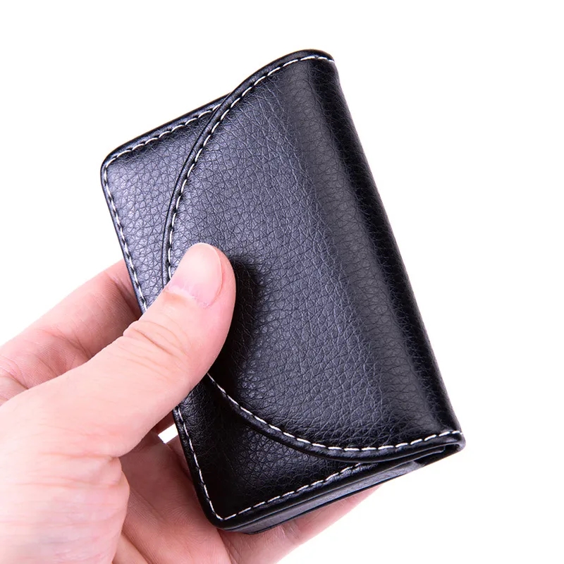 Magnetic Stainless Steel & PU Leather Business Card Holder	