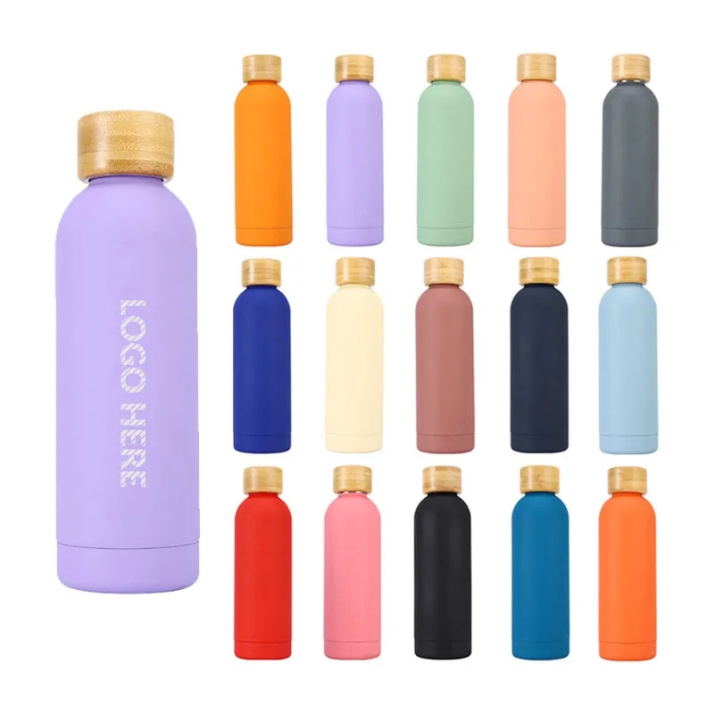 16 oz Stainless Steel Insulated Sports Bottle w/ Bamboo Lid	