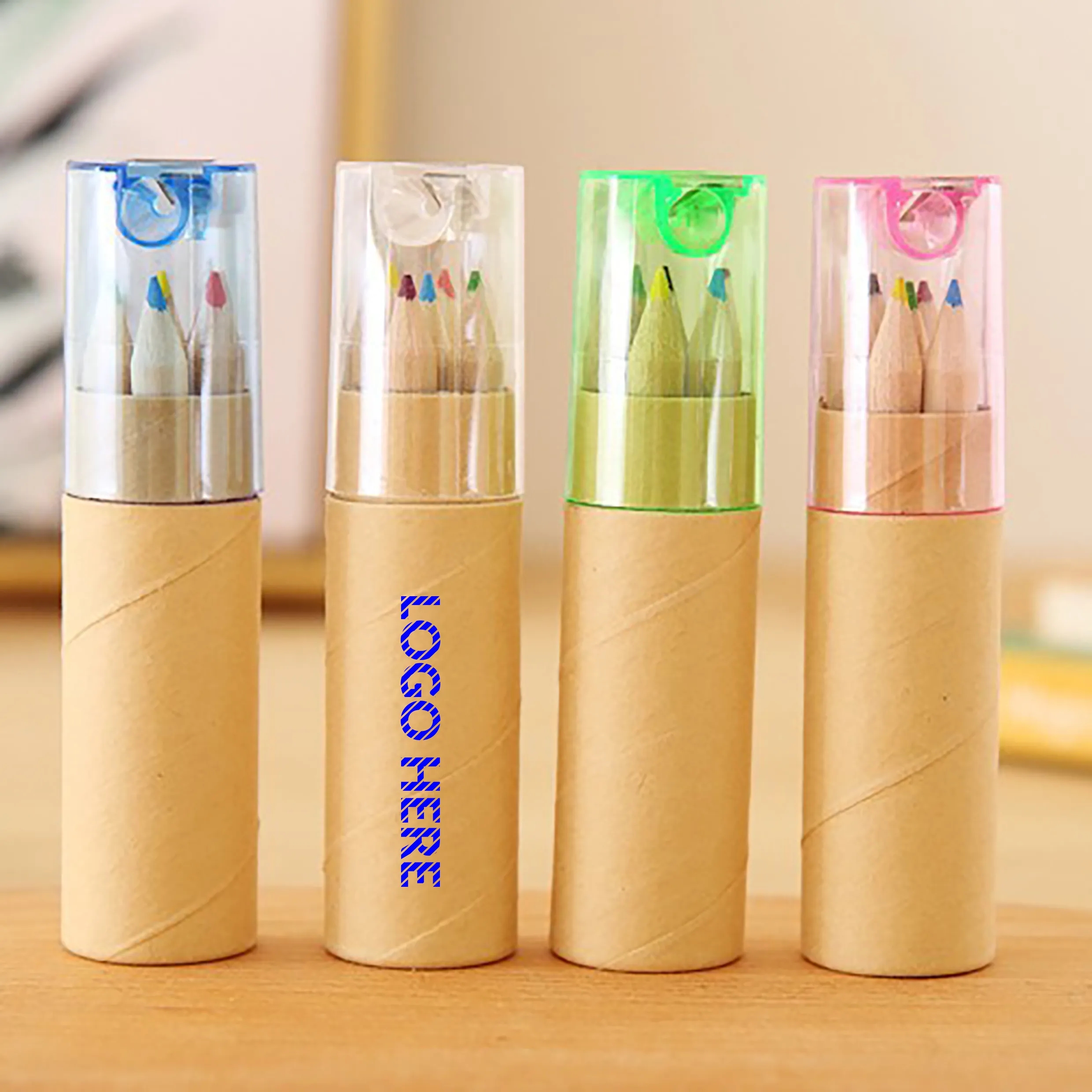 6-Color Wooden Pencil Set & Kraft Tube With Sharpener	