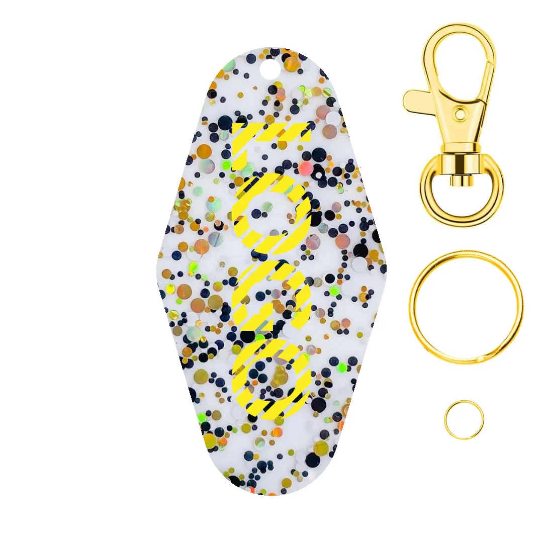 Glitter Dots Chic Acrylic Motel Keychain with Keyring	