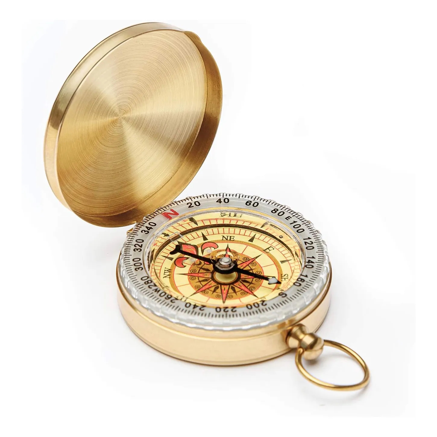 Vintage Pocket Brass Flip-Cover Compass w/ Luminous Dial	