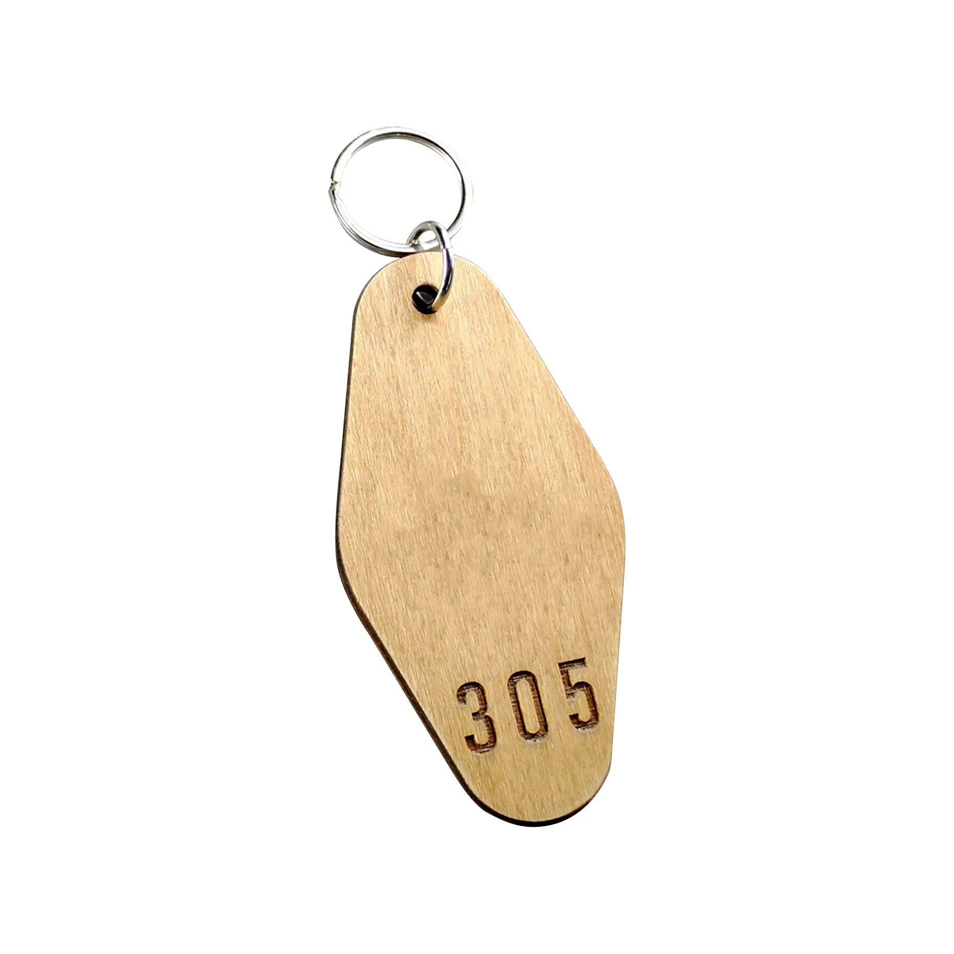 Hotel Wooden Keychain Tag 75x38mm w/ Split Ring	