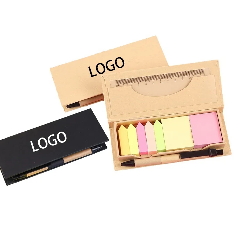 Colored Page Markers Memo Pads with Built-in Ruler & Storage Box