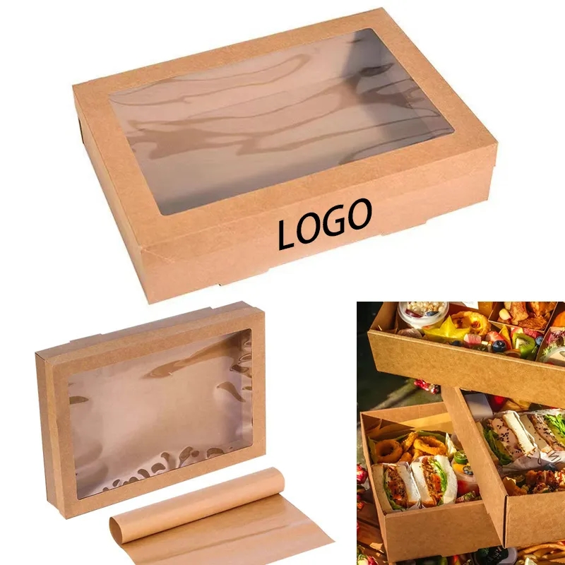 Easy Assembly Kraft Paper Catering Boxes with Window Lids