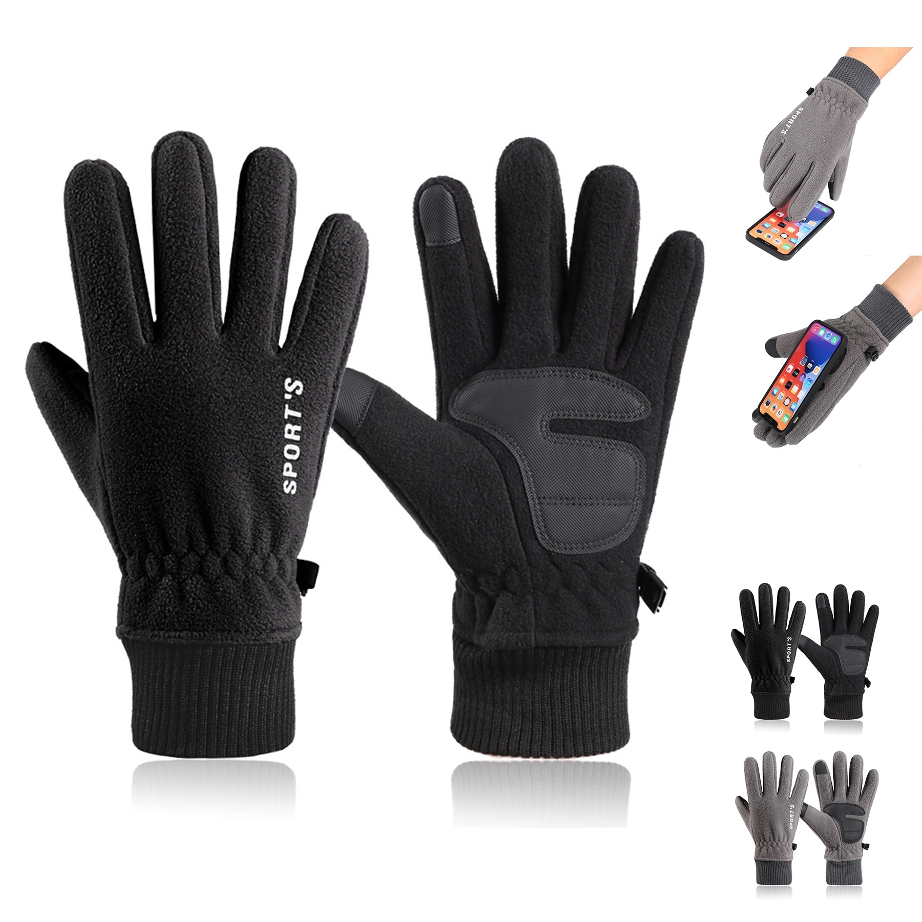 Winter Fleece Gloves Touch Screen Water Resistant Windproof 2